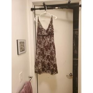 Ann Taylor Sleeveless V Neck Empire Waist Silk Lined Brown Blue Dress SZ 6